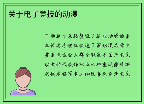 关于电子竞技的动漫